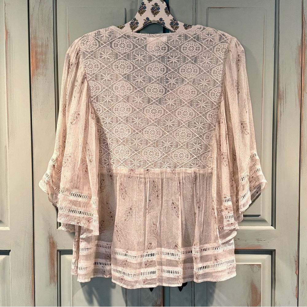 Meadow Rue Sheer V-Neck Blouse - Cream - Picture 2 of 2